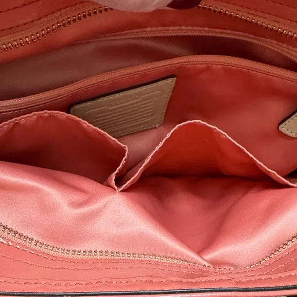 Coach Floral Straw Tote Bag with Tan and Coral Accents EUC - Picture 13 of 13